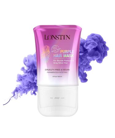 Lonsitin Purple Hair Mask with Comb - Anti Brass Formula for Blonde, Platinum, Silver & Gray Hair - 8 Fl Oz - Paraben & Sulfate Free - Remove Yellow Tones & Condition Damaged Hair - Buy Online on GoSupps.com