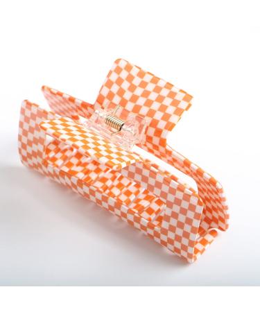Checkered Hair Claw Clip - Vintage Cellulose Acetate Banana Clamp (Orange) - Non-Slip Hair Accessory for Women and Girls - Buy Online on GoSupps.com