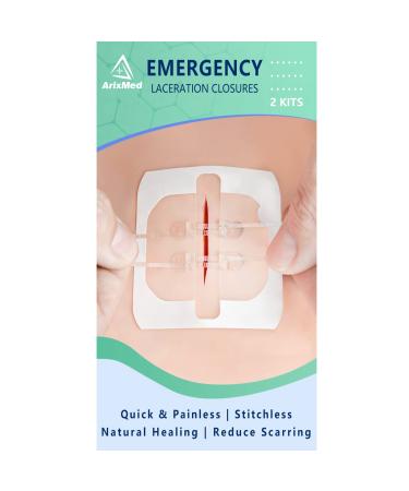 ArixMed Emergency Wound Closure Device  Zip Sutures Butterfly Bandaids  Repair Wounds Without Stitches  Quick Clot for Cut  Incision  Tear  Post Surgery (2 Set) 2-Strap 2 PCS