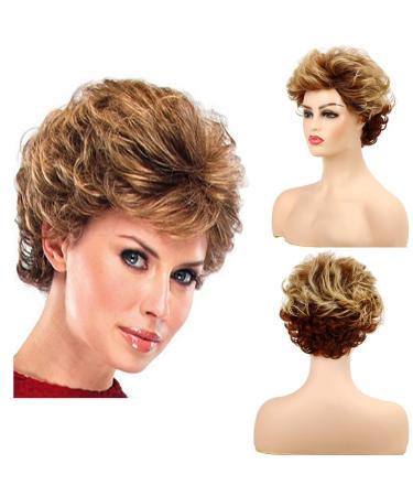 Baruisi Short Fluffy Brown Wigs for Women Natural Looking Synthetic Curly Hair Wig with Bangs