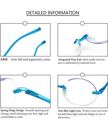 KoKoBin Ultralight Rimless Round Reading Glasses for Men & Women | Fashion Computer Glasses (Blue 2.5 Diopters) - Lightweight Stylish Eyewear - Buy Online on GoSupps.com