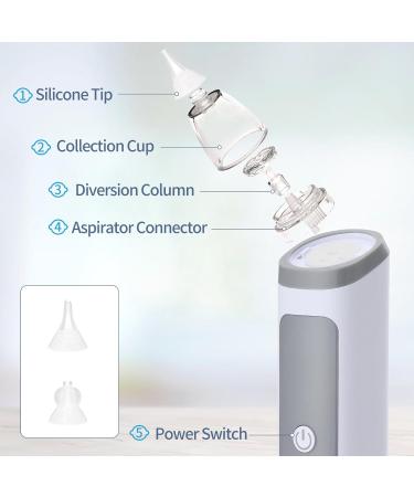 Electric Baby Nasal Aspirator with 3 Suction Levels & Silicone Tips - Rechargeable Nose Cleaner for All Ages 0+ - Light & Music Soothing Function - Grey - Buy Online on GoSupps.com
