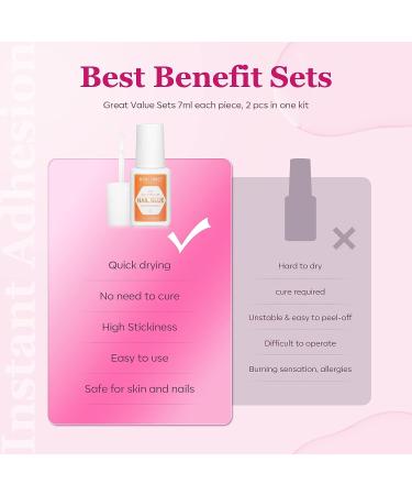 Modelones Nail Glue for Acrylic Nails - 2pcs Super Strong Brush-On Adhesive for Press On and Fake Nails - Buy Online on GoSupps.com
