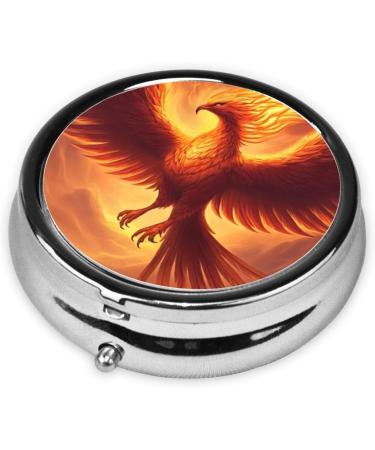 Buy Beautiful Phoenix Portable Metal Pill Box - Round Mini 3-Compartment | Ideal for Travel & Small Pills - Buy Online on GoSupps.com