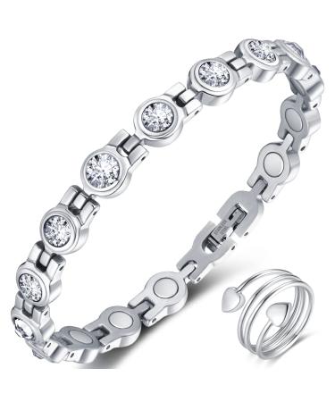 Vicmag Magnetic Bracelet Women Titanium Steel Ultra Strength Magnetic Bracelet Gift with Removal Tool (Silver Crystal) - Buy Online on GoSupps.com