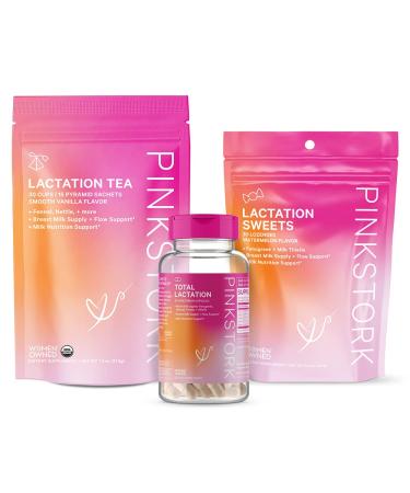 Pink Stork Nursing Bundle: Lactation Support Supplements for Breastfeeding Lactation Tea & Sweets Breast Milk Supply & Flow Women-Owned