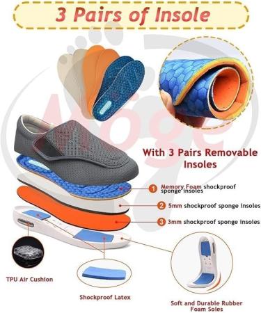 Men's Extra Wide Air Cushion Walking Sneakers | Adjustable Diabetic Edema Shoes for Elderly | Outdoor Comfort for Swollen Feet & Arthritis - Dark Grey - Buy Online on GoSupps.com