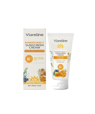 Viareline Hydrate Max-C Sunscreen Cream SPF 50 Extra Moist & Glow Best for Dry & Normal Skin UV Protection 60g/2.12oz