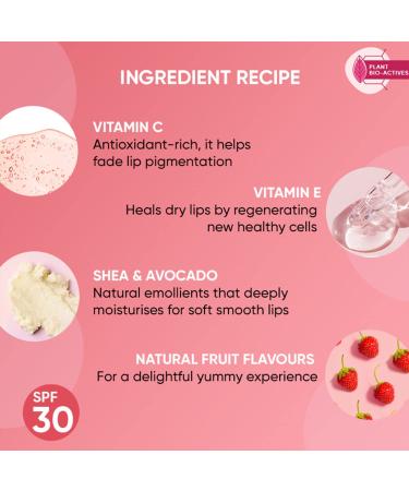 Strawberry Lip Balm SPF 30 | Soft Naturally Pink Lips | Vitamin C & E | Fades Dark Lip Pigmentation - 12g - Buy Online on GoSupps.com