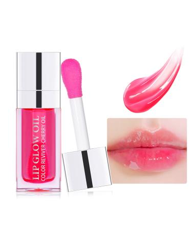Prreal Tinted Lip Oil Plumping Lip Gloss Hydrating Lip Glow Oil Lip Care Moisturizing Clear Toot Lip Oil for Dry Lips Nourishing Water Glossy Glass Lip Oil Gloss Non-Sticky Shine Lip Tint (Cherry)
