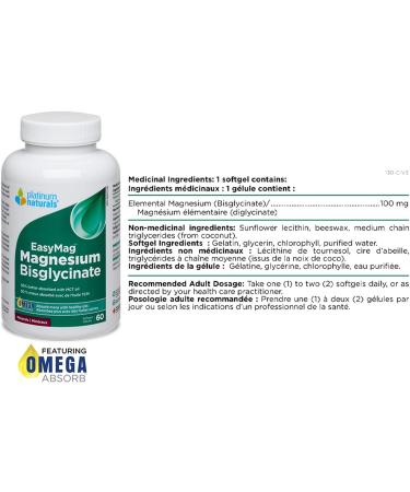 Platinum Naturals EasyMag Magnesium Bisglycinate 60 Softgels - Enhanced Absorption Formula - Buy Online on GoSupps.com