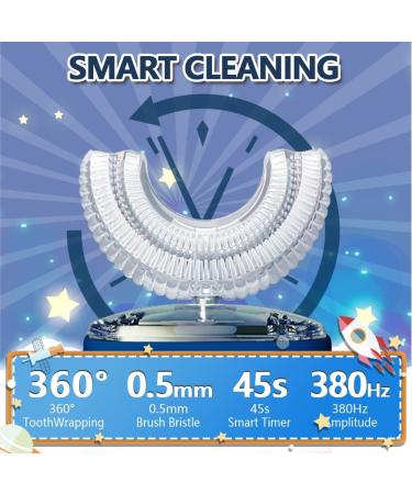 Kids Electric Toothbrush- U-Shaped Ultrasonic, 6 Sonic Clean Modes, IPX7 Waterproof, Rocket Design, Rechargeable Smart Timer Toothbrush for Children 2-6 Years - Blue - Buy Online on GoSupps.com