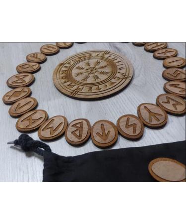 25 Wooden Rune Stones Set - Walnut Vegv sir Compass Runes (20x25mm Compass 80mm) - International Shipping Available - Buy Online on GoSupps.com