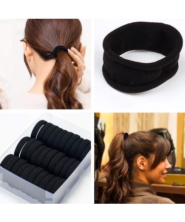 24 Large Cotton Stretch Hair Ties - Black Ponytail Holders for Curly & Thick Hair | Durable & Soft Hair Bands - Buy Online on GoSupps.com