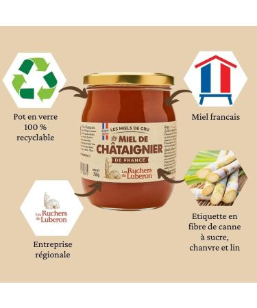 Les Ruchers du Luberon - Miel de Ch taignier 750 g - Miel de Cru Francais - Naturel - Non Filtr - Naturellement Cristallis  - Buy Online on GoSupps.com