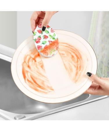 3-Pack Cleaning Kitchen Sponges Oval Watercolor Strawberry Kitchen Cellulose Dishwashing Wood Pulp Cotton - Buy Online on GoSupps.com