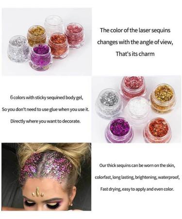 Knadgbft Eye Glitter Eyeshadow Hair Glitter Gel Long Lasting Sparkling Sequins Festival Shinny Decoration Party 6 - Buy Online on GoSupps.com