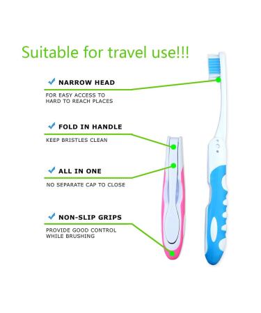 Buy WJRQD Foldable Travel Toothbrush Set - Portable Soft Bristle Brush with Case for Camping School & Travel - 4 Pack (Blue Pink Green Purple) - Buy Online on GoSupps.com