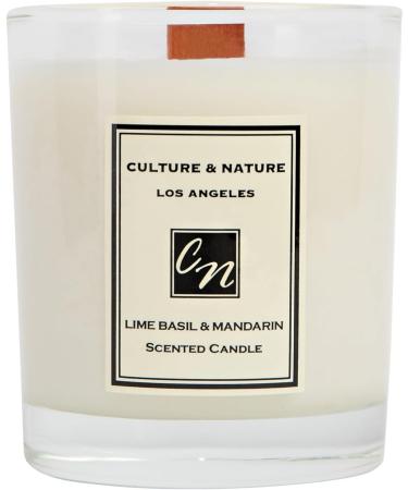 CULTURE & NATURE Lime Basil & Mandarin Scented Soy Candle - 100% Natural Long-Burning Wooden Wick Luxury Home Fragrance (8oz - Buy Online on GoSupps.com