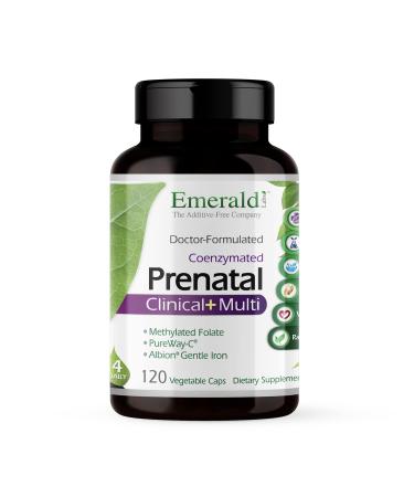 Emerald Labs Prenatal 4-Daily Multi - Multivitamins for Pregnant Women with Coenzyme Folic Acid and Gentle Iron to Help Support Brain and Skeletal Development - 120 Vegetable Capsules