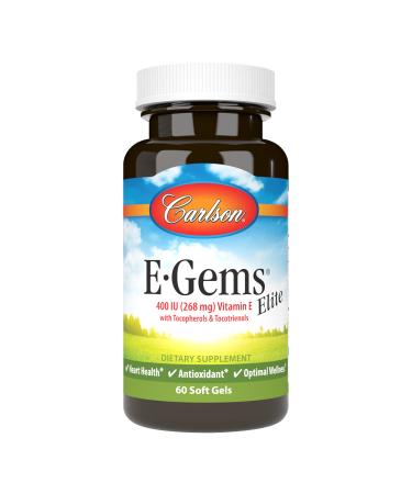Carlson - E-Gems Elite 400 IU Vitamin E with Tocopherols & Tocotrienols Heart Health & Optimal Wellness Antioxidant 60 soft gels