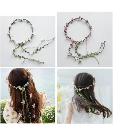2 Pieces Flower Crown Floral Wreath Headbands Boho Floral Crown Headbands Floral Garland Headbands Flower Green Leaves Headpieces for Wedding Party Beach Vacation Holiday Photo Props - Buy Online on GoSupps.com