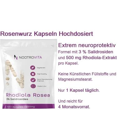 Rhodiola Rosea 500mg 120 capsules Extract with 3 salidroside 15mg No artificial fillers allergen free Produced in ISO certified companies Nootrovita - Buy Online on GoSupps.com