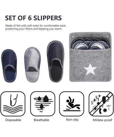 Fleece Felt Guest Slippers Set - 6 Pairs Non-Slip Washable Spa Slippers for Men | Ideal for Family & Hotel Travel - Buy Online on GoSupps.com