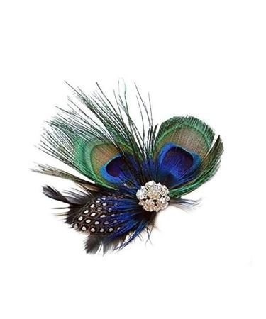 Women Bohemian Peacock Feather Hair Clip Hair Pin Elegant Fascinator Wedding Dance Party Headdress Headwear Hair Accessory Sequined Showgirl Headpiece (Style 3) Style 3 1 Count (Pack of 1)