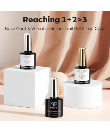 Modelones Builder Gel Set - 3Pcs No Wipe Base and Top Coat Gel Nail Polish with Gel Builder - Transparent Strengthener Hard Gel - 10ML Clear - Buy Online on GoSupps.com
