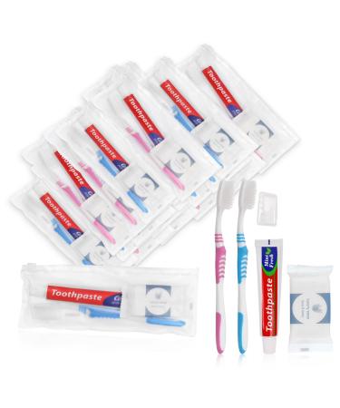 Disposable Toothbrushes with Toothpaste Individually Wrapped Travel Kit whit Plastic Zip Bag Toothbrush Head Cover Mini Bar Soap Bulk Toothbrush for Homeless Travel Shelter Air Bnb Hotel (50)
