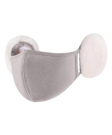 Kasmole winter face cover for women - face cover in a cloud shape with ear warmer made of rabbit fur |Soft ear protector slim face cover plush-winter face cover gray