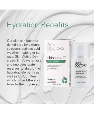 Skin Doctors Skinactive 14 Intensive Day Cream Moisturiser for the face with SPF15 Skin Active helps hydration firmness anti ageing & reduces redness pore size fine lines wrinkles sagging skin sun spots uneven skin tone and pigmentation - 50ml - Buy Online on GoSupps.com