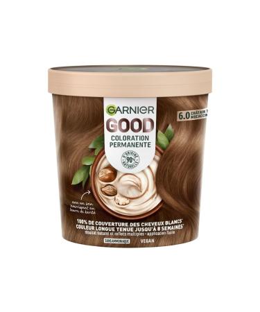 Garnier - Coloration Permanente - Sans Ammoniaque - 90% d'Ingr dients d'Origine Naturelle - Formule Vegan - Beurre de Karit - 100% Couverture Cheveux Blancs - Ch tain Tr s Clair Mocaccino (6.0)- Good CHATAIN TRES CLAIR MOCACCINO 6.0