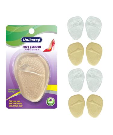 Unikstep 4 Pairs Ball of Foot Cushions  Metatarsal Pads for Women  All Day Foot Pain Relief and Comfort  One Size Fits Shoe Insert  Reusable Insole Soft Gel Pads