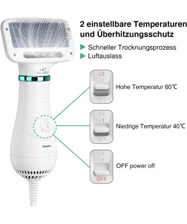 Ownpets 2-in-1 Pet Hair Dryer Brush for Dogs & Cats - Adjustable Temperature Dog Dryer 300W - Efficient Fur Comb & Hair Removal - Buy Online on GoSupps.com