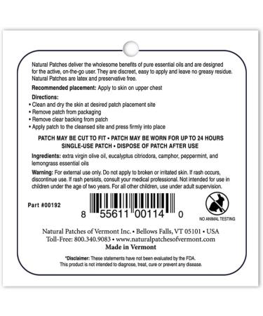 Natural Patches of Vermont Eucalyptus Cough & Cold Comfort Essential Oil Body Patches - Pack of 6 | International Shipping Available - Buy Online on GoSupps.com