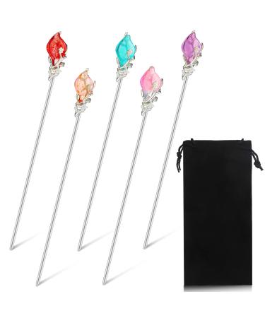 5 Pieces Chinese Classical Glaze Hair Stick Metal Hanfu Chinese Style Rhinestone Hair Stick Hanfu Traditional Style Hair Forks Hair Chopsticks Hair Making Accessories for Women