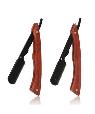 100 Blades + 2 Straight Razors for Men MenGate Barber Straight Razor Premium Red Sandalwood Handle Straight Edge Razor Anti Slid Cut Throat Shavette Salon Quality Razors & Blades