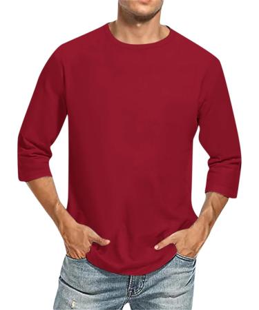 Shop Men's Round-Neck 3/4 Arm T-Shirts | Basic & Stylish Overshirts - XL Wine Color - Buy Online on GoSupps.com