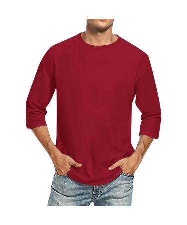 T-shirts for men round-necked 3/4 arm shirt basic t shirt men three-quarter arm shirt grandad shirt dapa tops overshirt running shirt leisure shirts xl wine