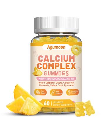 Liposomal Calcium Complex Gummies - 6 Active Types Calcium (Citrate Carbonate Gluconate etc) with Vitamin D3 K2 Magnesium & Zinc for Bone & Immune Support - 60 Gummies