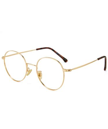 Cyxus Blue Light Filter Glasses Frame Total Width: 131 mm Round Vintage Retro Style for PC TV Tablet Unisex 01-2gold