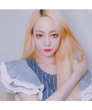 Anime color wig cos long straight hair in the bangs light pink long hair beigeLight Brown creamy-white