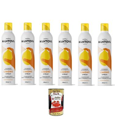 Italian Gourmet E.R. SPRAYLEGGERO Pack of 6 bottles of extra virgin olive oil flavored with lemon 250 ml thanks to the practical sprayer you can save up to 90% of the oil + gourmet Italian polpa 400 g