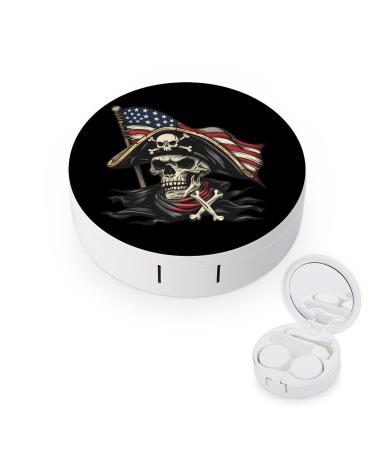 Funny American Pirate Flag Contact Lens Case with Mirror Portable Cute Eye Contact Lens Box Travel Kit