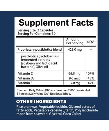 Premium Digestive Supplement | Plant-Based Postbiotics & Vitamins C D3 E for Gut Health | Vegan Capsules for Acid Reflux IBS & Heartburn | 60 Count - Made in Japan - Buy Online on GoSupps.com