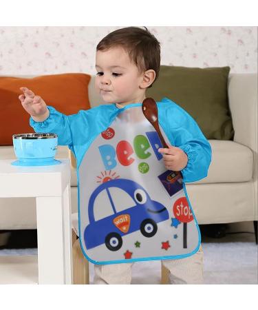 Vicloon Baby Waterproof Sleeved Bibs 4 Pcs - Unisex Feeding Apron for Infant & Toddler 6 Months to 3 Years - Blue/Green/Red/Pink - Buy Online on GoSupps.com