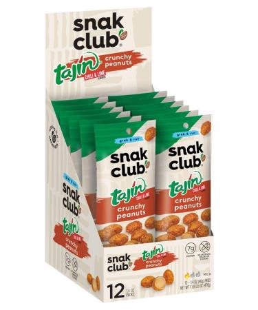 Snak Club Tajin Chili & Lime Seasoned Crunchy Peanuts (12 1.4 single serve bags) Crunchy Peanuts 1.4 Ounce (Pack of 12)