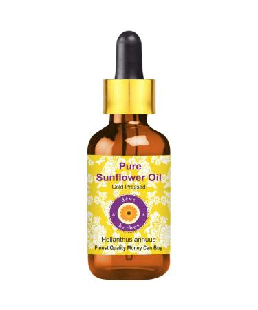 Deve Herbes Pure Sunflower Oil (Helianthus annuus) with Glass Dropper Cold Pressed 50ml (1.69 oz)